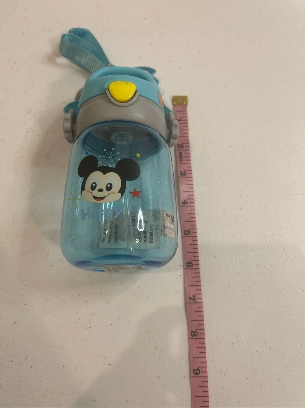 Disney Mickey Mouse Happy Blue Kids Water Bottle 6” w/ Strap & Original Box New - Picture 2 of 4